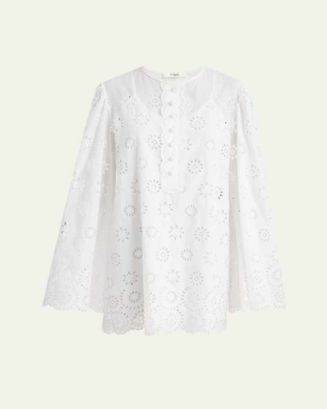 Scalloped Eyelet-Embroidered Mini Shift Dress